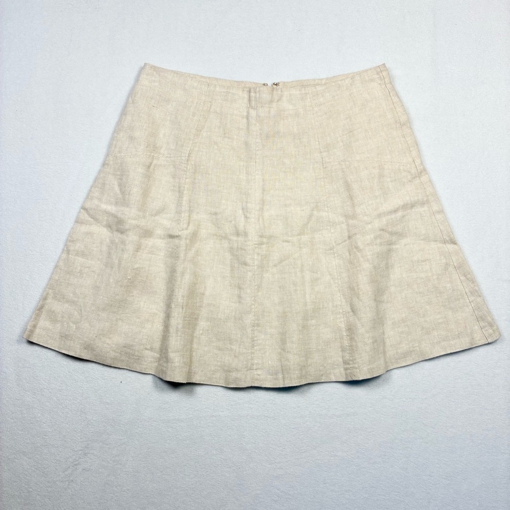 Loft Women's Beige Linen A-Line Mini Skirt Size 12 Zip Lined Breezy Classic
